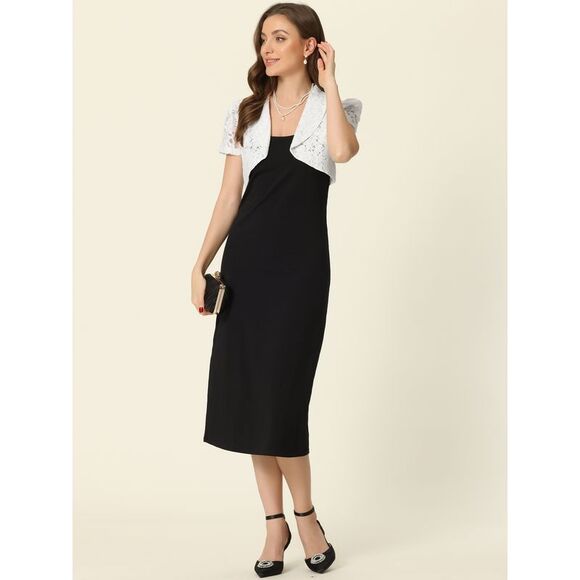 Floral Lace Shrug Work Crop Cardigan Wedding Guest Elegant Bolero White - Picture 4 of 6